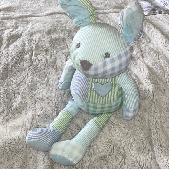 PBK Pottery Barn Kids Patchwork Lovey Toy Plush Heart Gingham Stripe - Picture 1 of 6